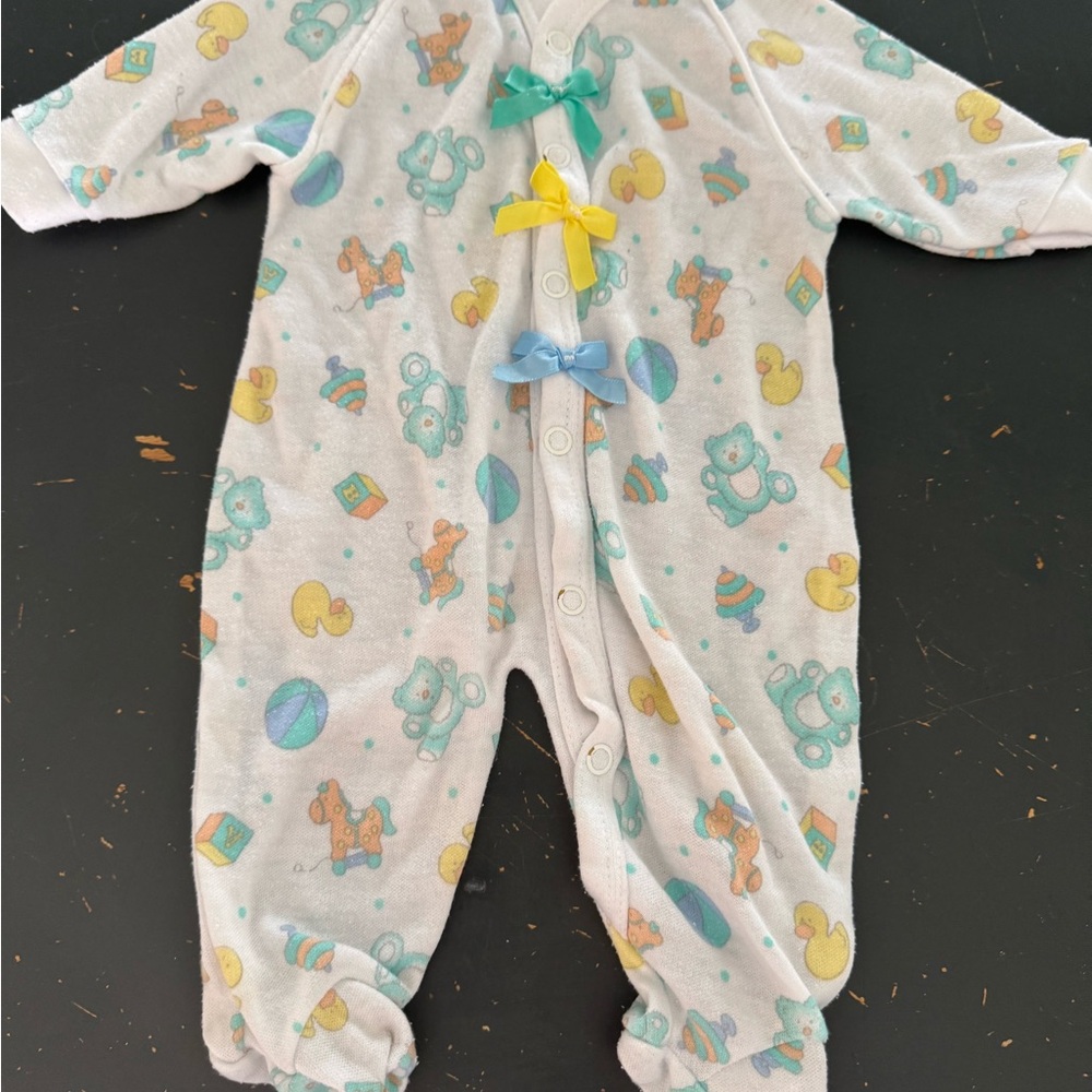 Playful Print Kids Footie with Colorful Bows